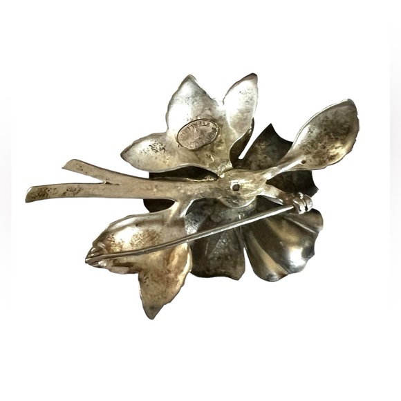 Vintage Signed Taylord Blue Star Sterling Silver & Sapphire Flower Brooch - Picture 3 of 6